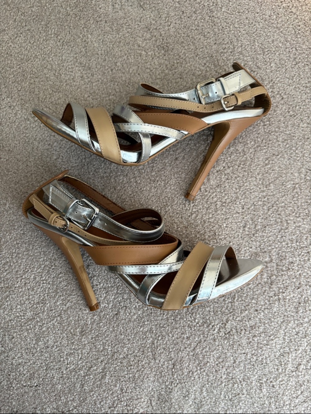 Zara Silver and Tan Strappy Heels